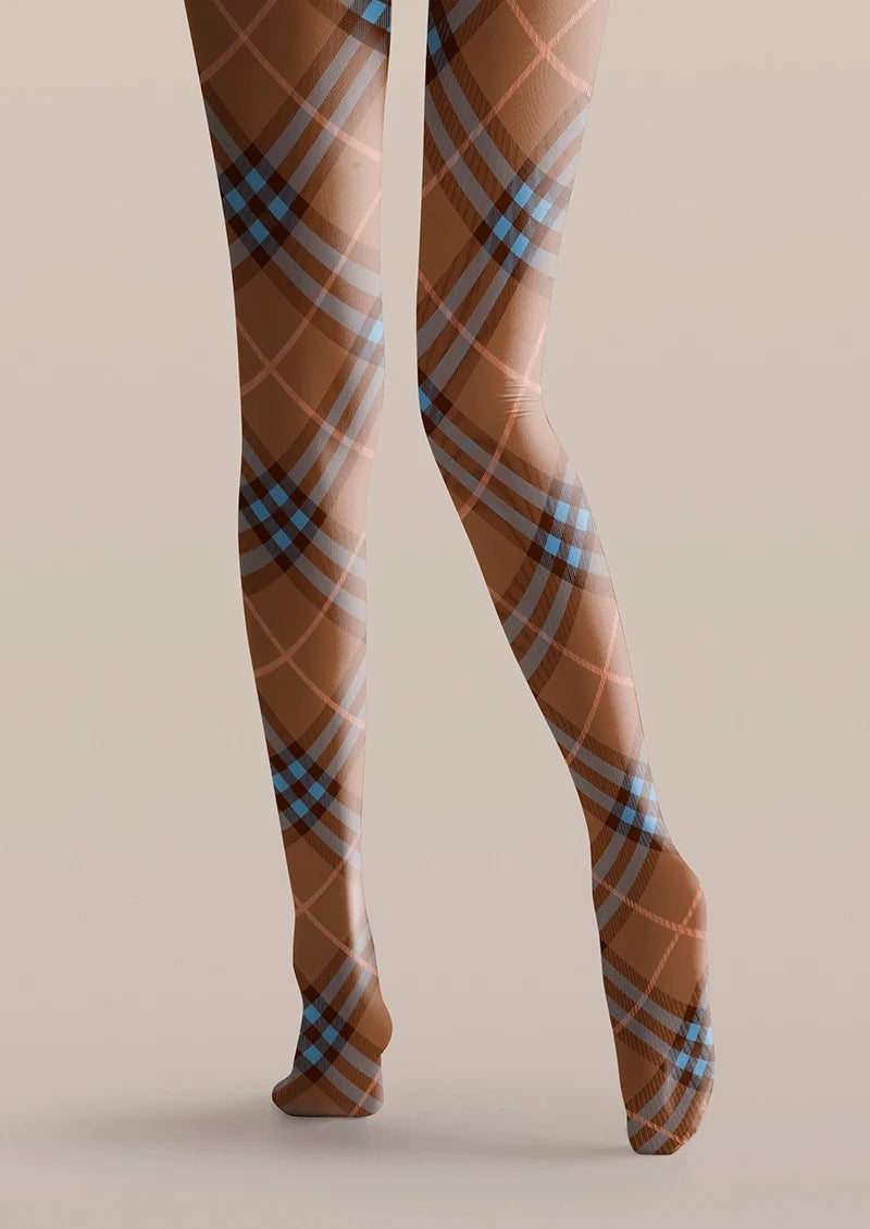 Brown-blue Maillard Check Tights Hosiery Pantyhose