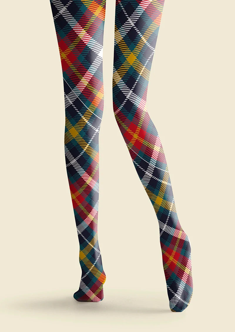 Deep Blue-Colorful Striped Check Tights Hosiery Pantyhose