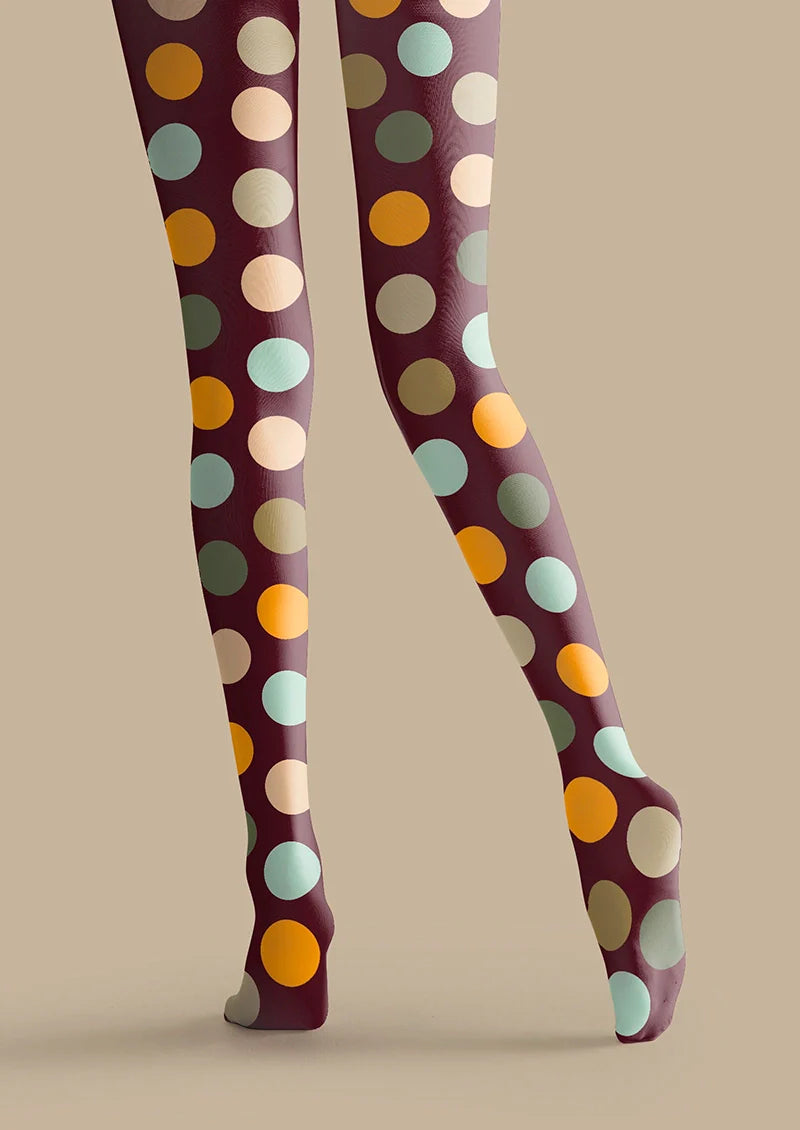 Brown-colorful Polka Dots Memory Tights Hosiery Pantyhose