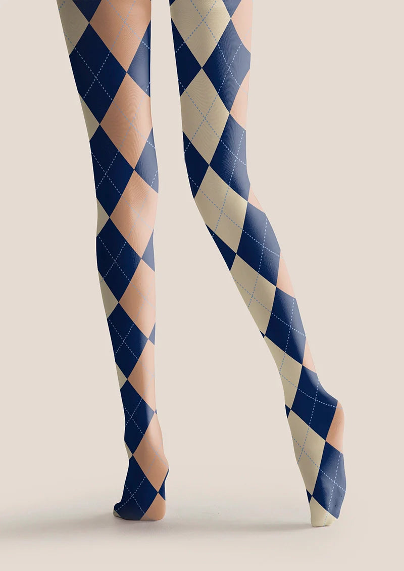 Blue-pale Yellow Plaid Tights Hosiery Pantyhose