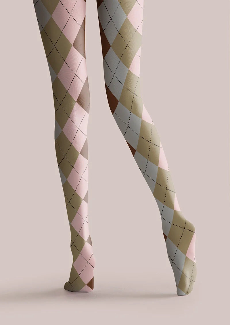 Pinkish Yellow Plaid Tights Hosiery Pantyhose