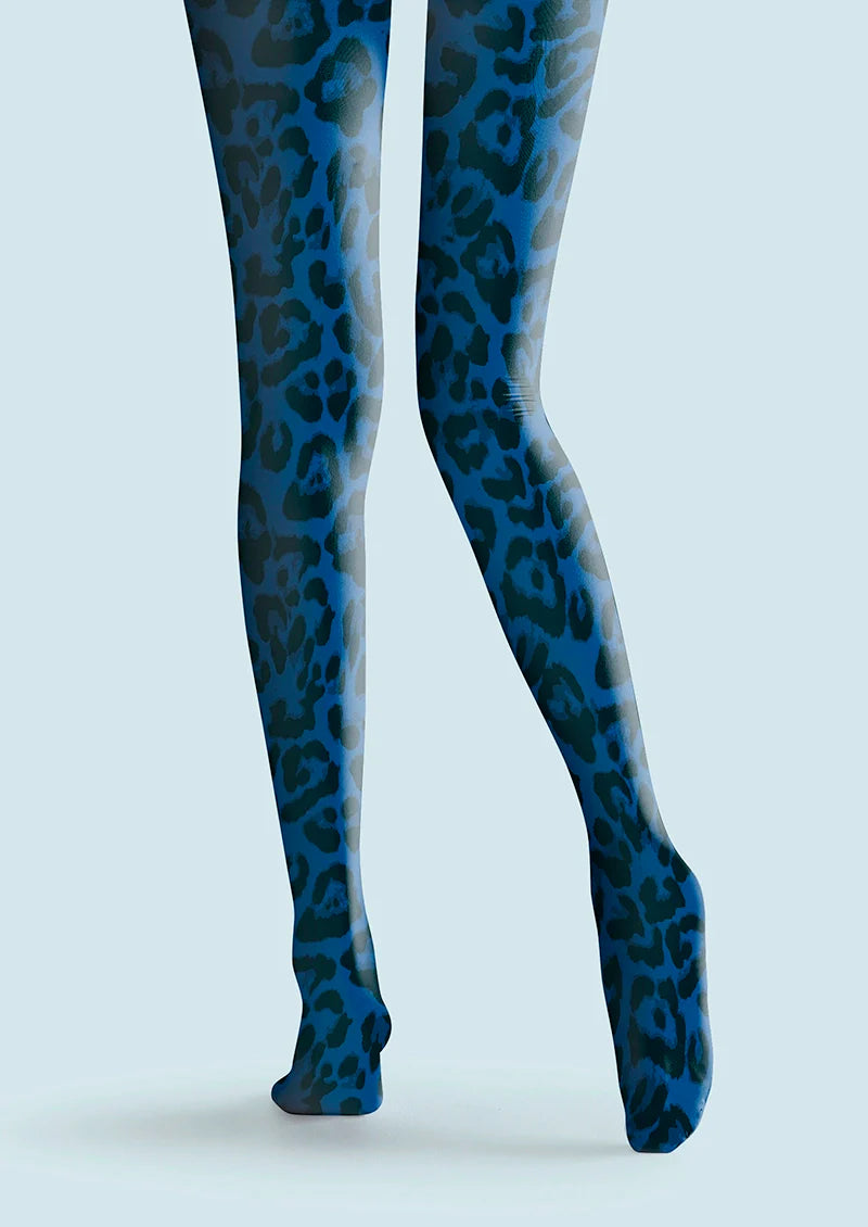 Vibrant Blue Leopard Print Tights Hosiery Pantyhose