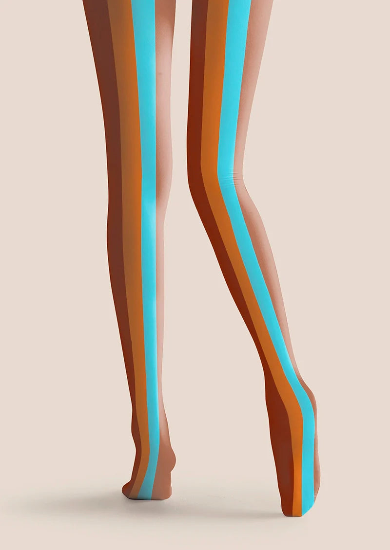 Brown Blue Striped Tights Hosiery Pantyhose