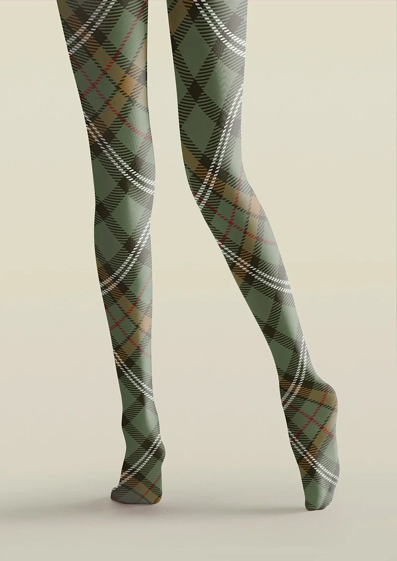 Light Green Check Plaid Tights Hosiery Pantyhose