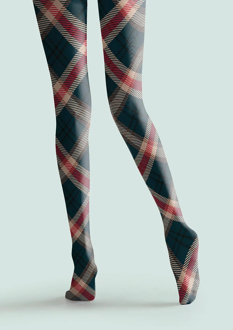 Deep Blue-khaki-red Striped Check Tights Hosiery Pantyhose