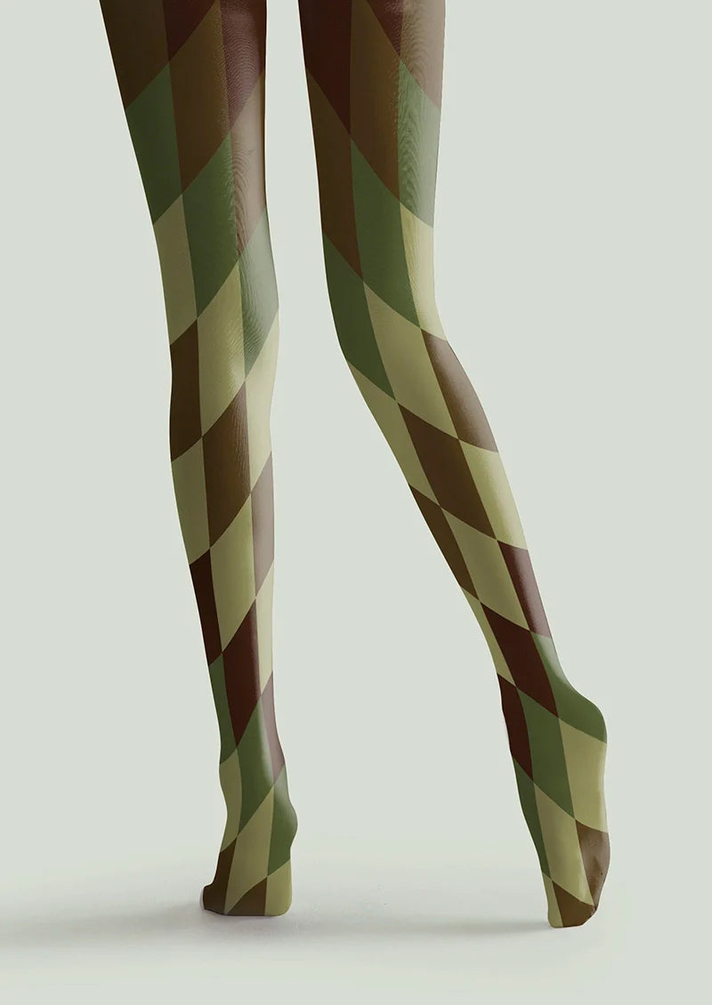 Avocado Diamond Pattern Tights Hosiery Pantyhose