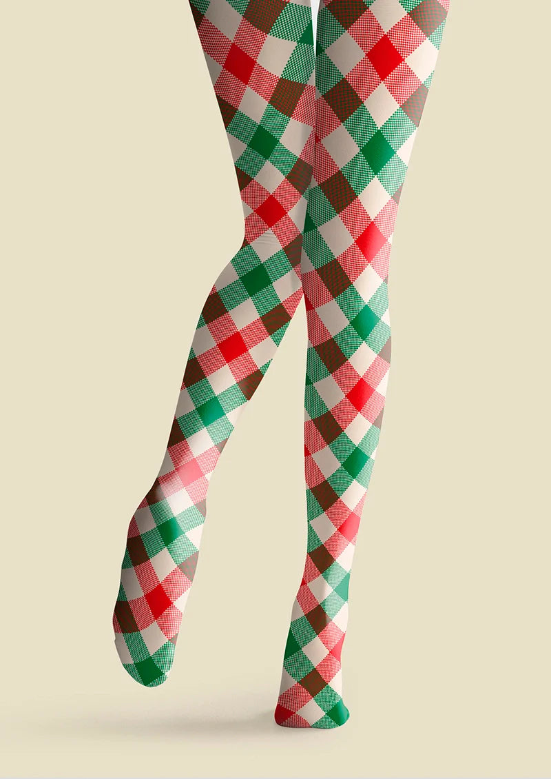 Christmas red-green stripes Checked pattern Tights Hosiery Pantyhose