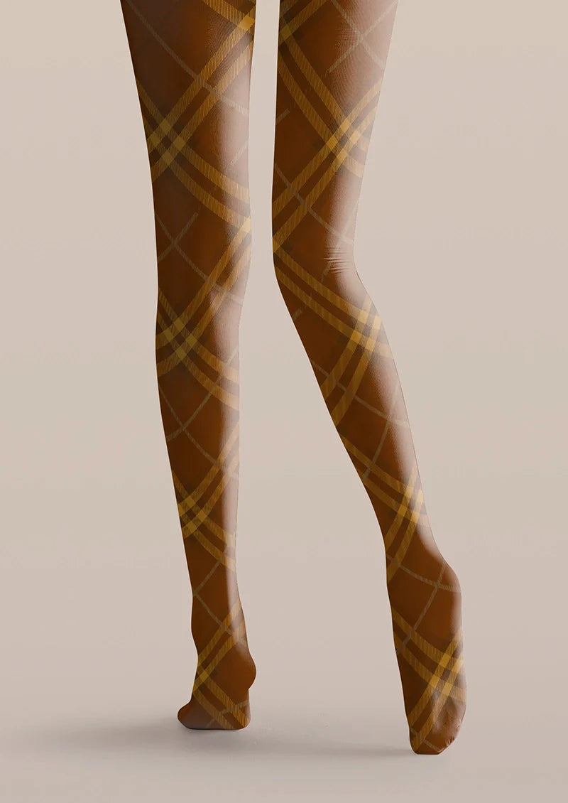 Van Dyke Brown Maillard  Check Tights Hosiery Pantyhose
