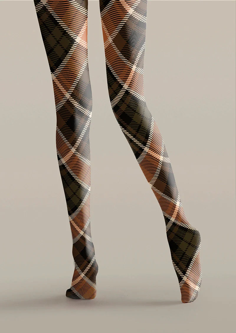 Brownish Gray Check Tights Hosiery Pantyhose