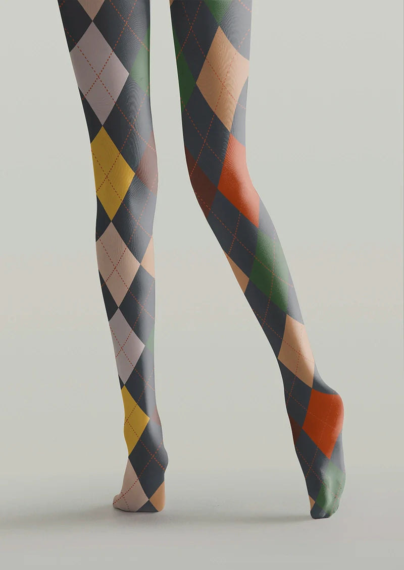 Gray-toned Plaid Tights Hosiery Pantyhose