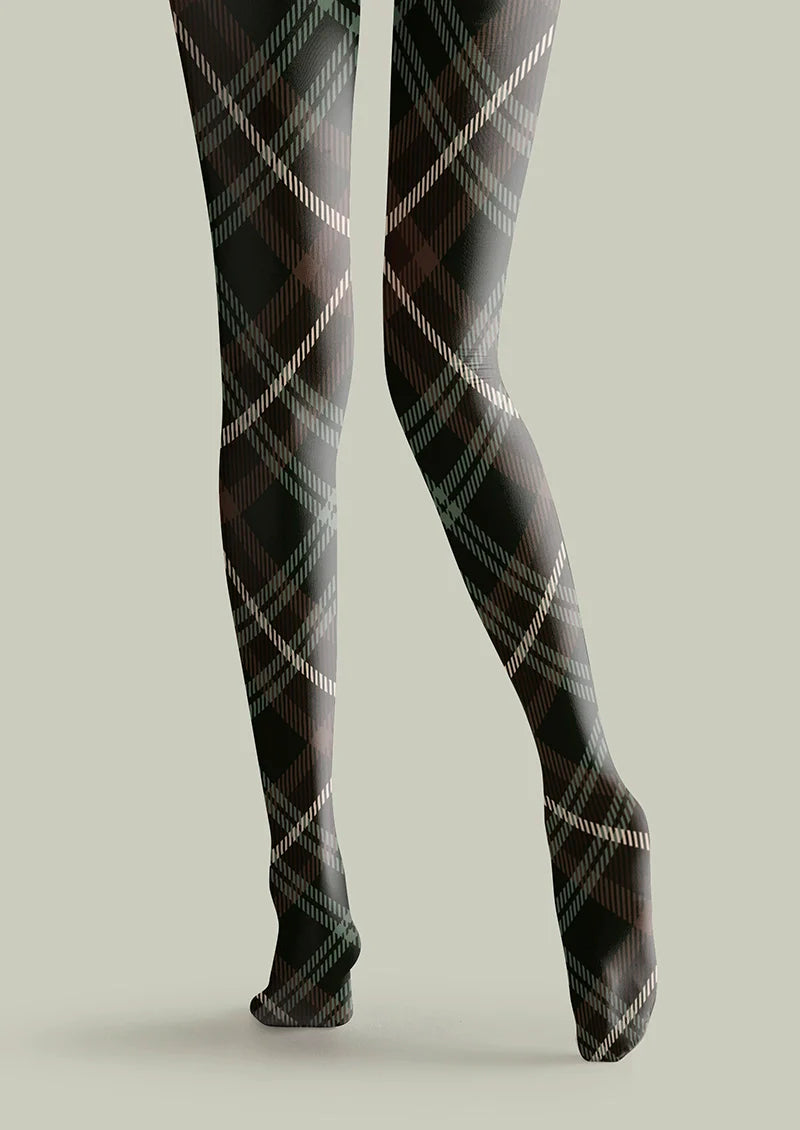Black-gray Check Tights Hosiery Pantyhose