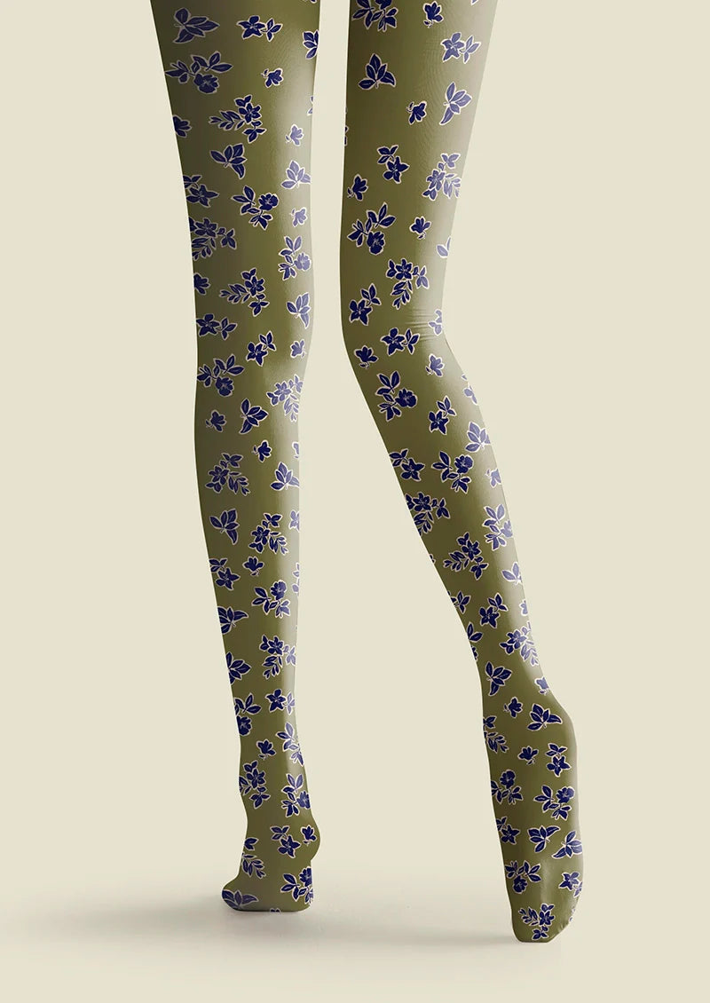 Olive green Morandi Dainty florals Tights Hosiery Pantyhose