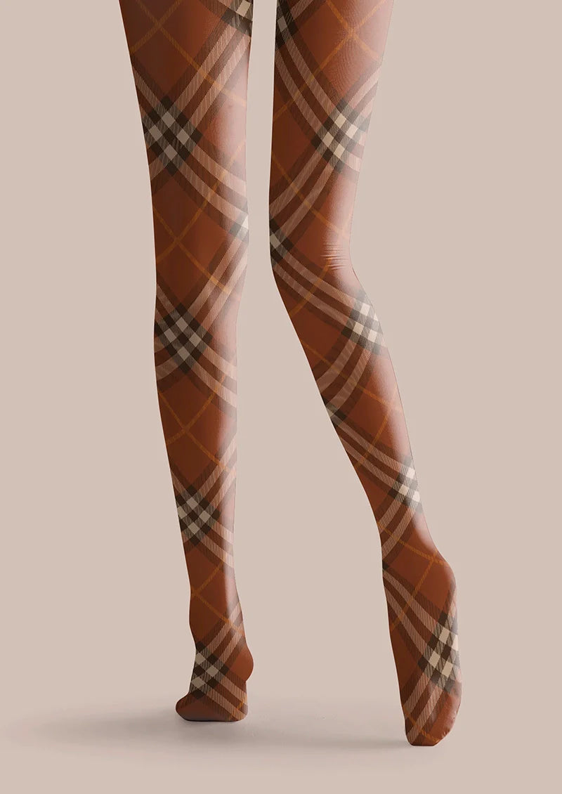 Cappuccion brown Maillard  Check Tights Hosiery Pantyhose