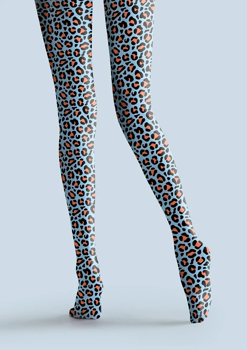 Sky Blue Leopard Tights Hosiery Pantyhose