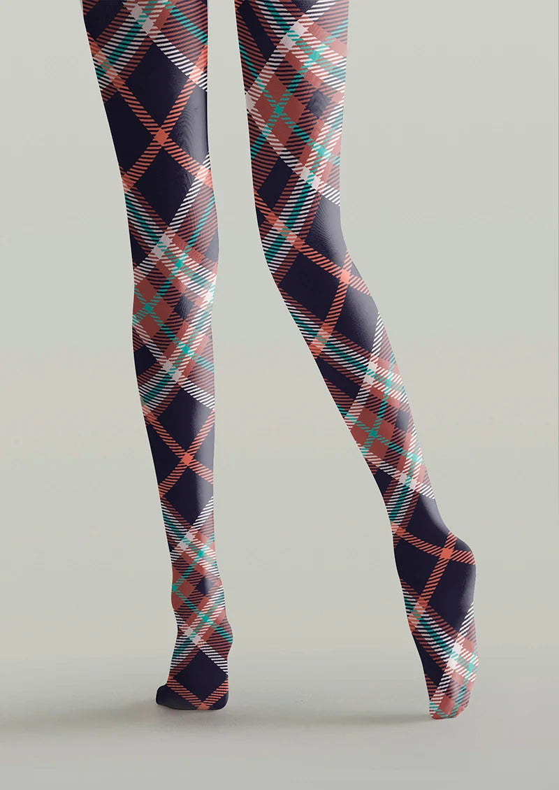 Deep Blue-red Striped Check Tights Hosiery Pantyhose