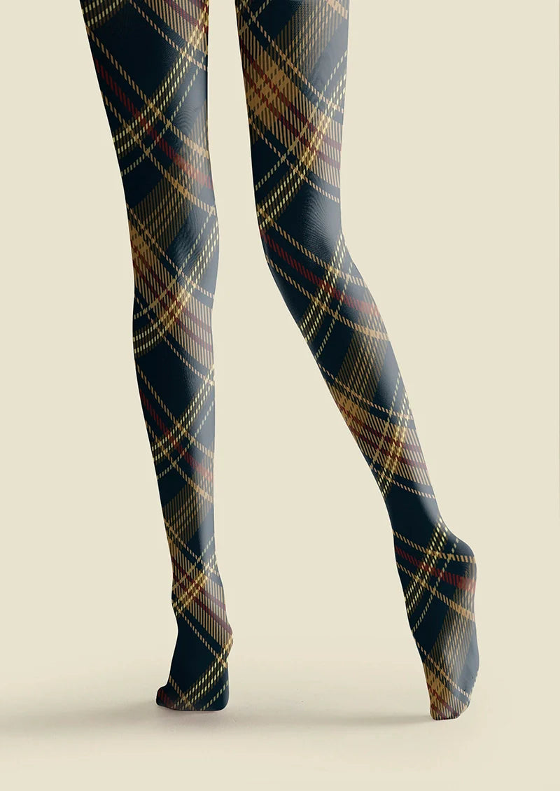 Blue-brown Check Plaid Tights Hosiery Pantyhose