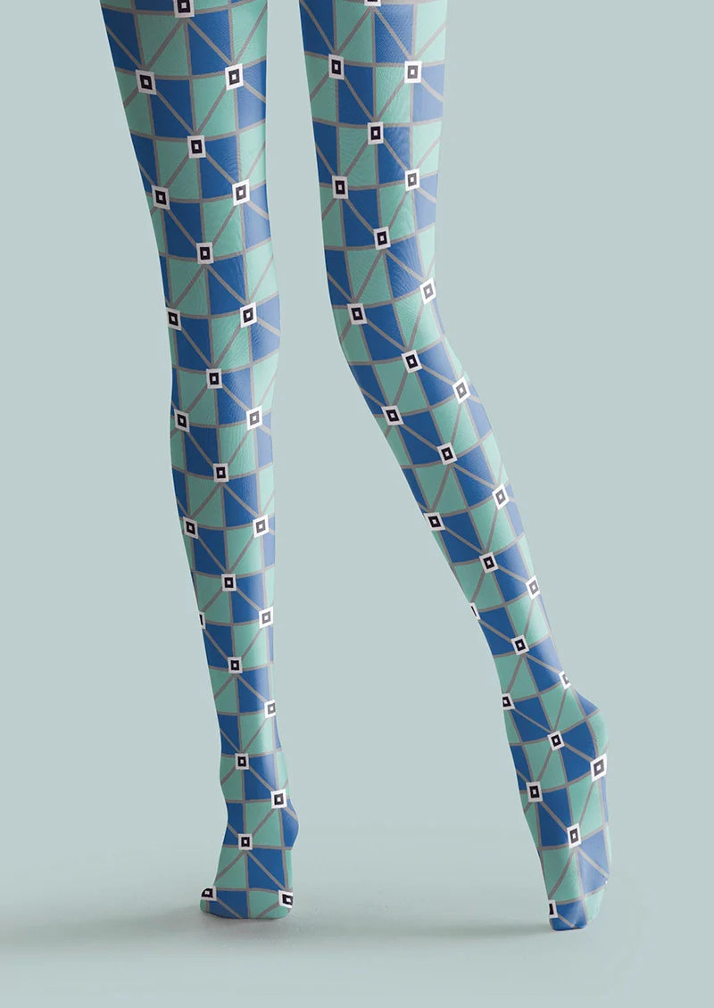 Purple-Mint Green checkered Tights Hosiery Pantyhose