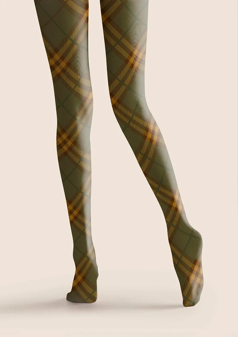 Olive green Maillard Check Tights Hosiery Pantyhose