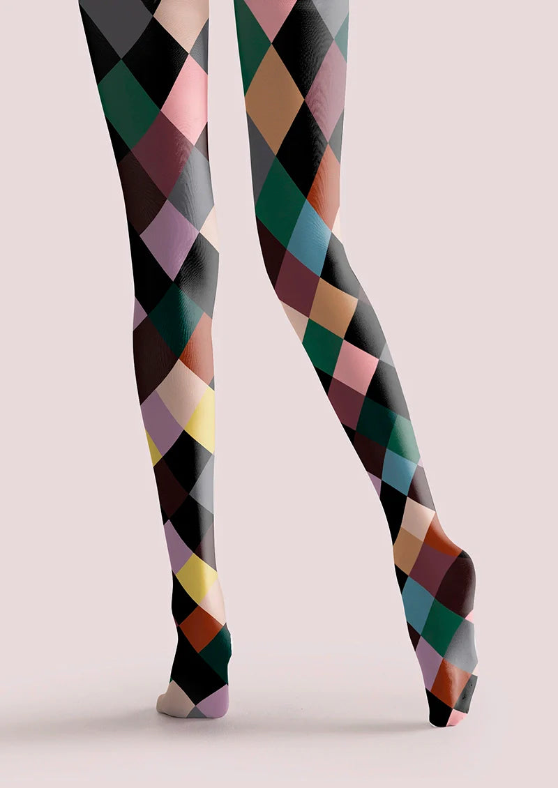 Color Checkered Pattern Tights Hosiery Pantyhose
