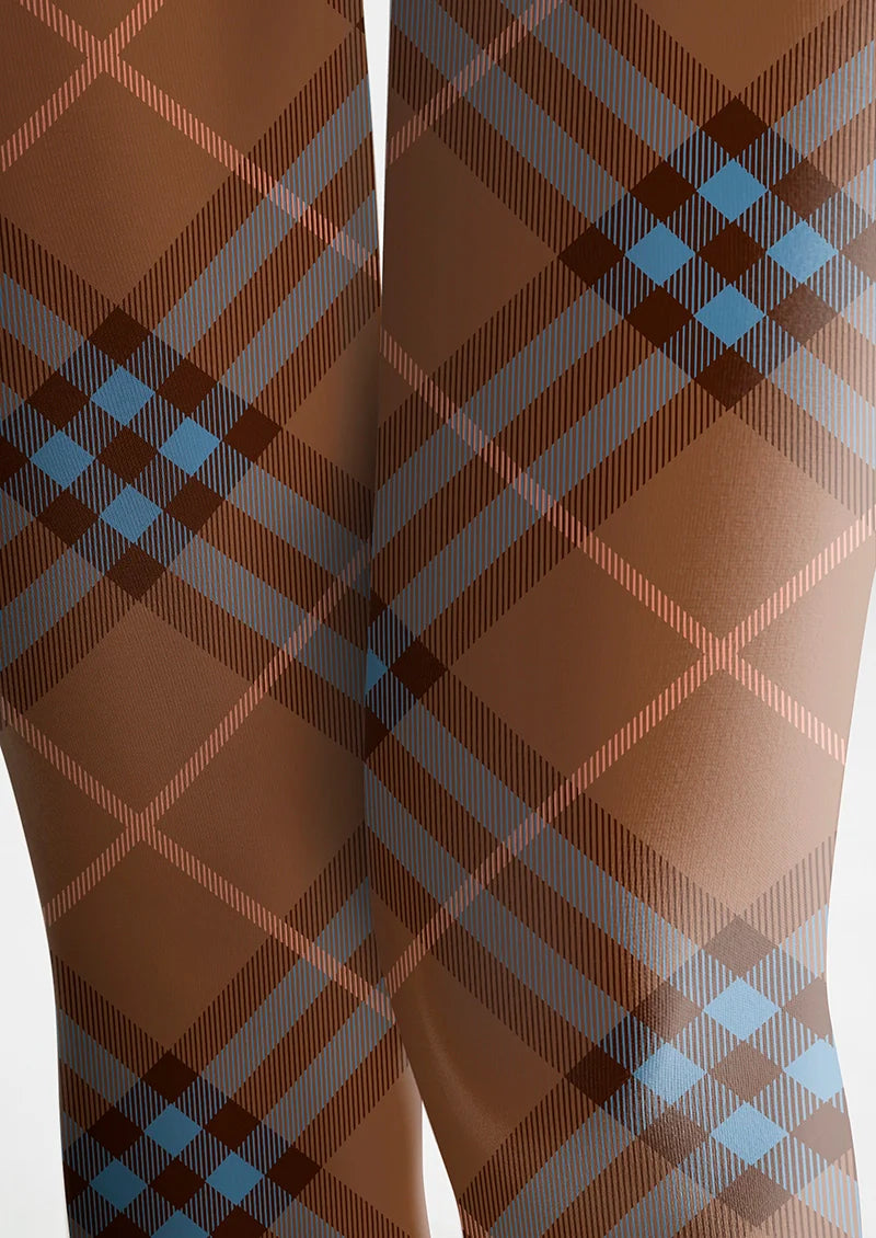 Brown-blue Maillard Check Tights Hosiery Pantyhose