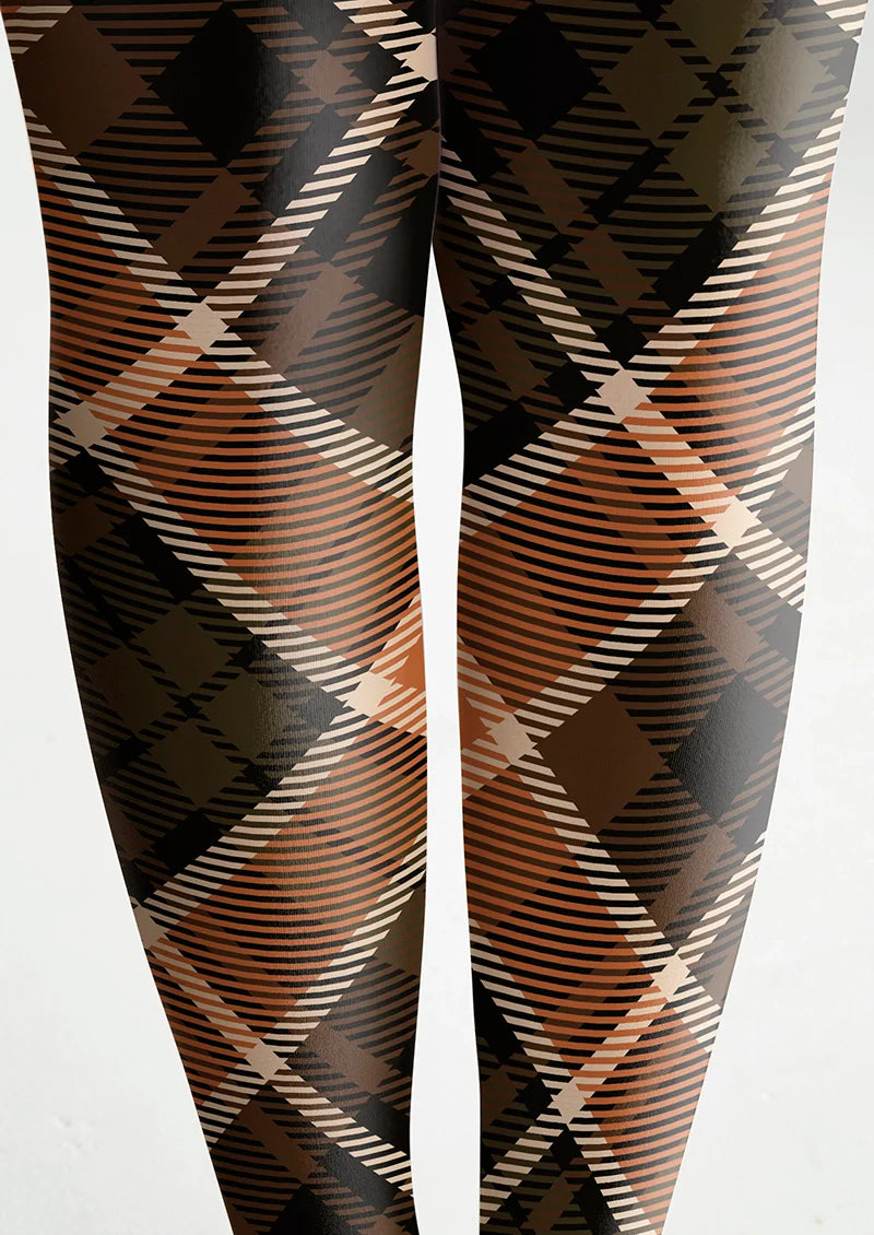 Brownish Gray Check Tights Hosiery Pantyhose