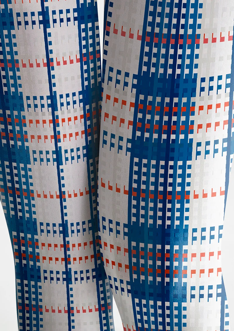 Deep Blue-White Striped Check Tights Hosiery Pantyhose
