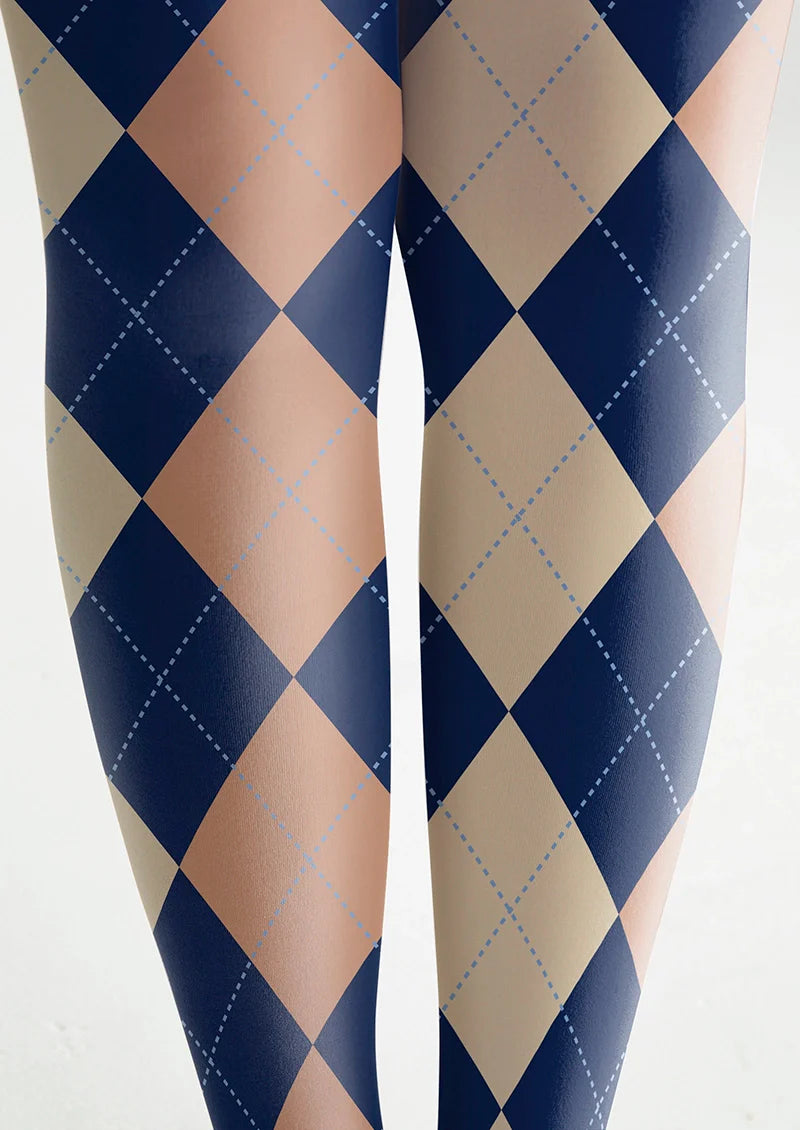 Blue-pale Yellow Plaid Tights Hosiery Pantyhose