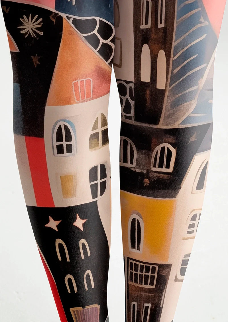 Block Color Fantasy Town Tights Hosiery Pantyhose
