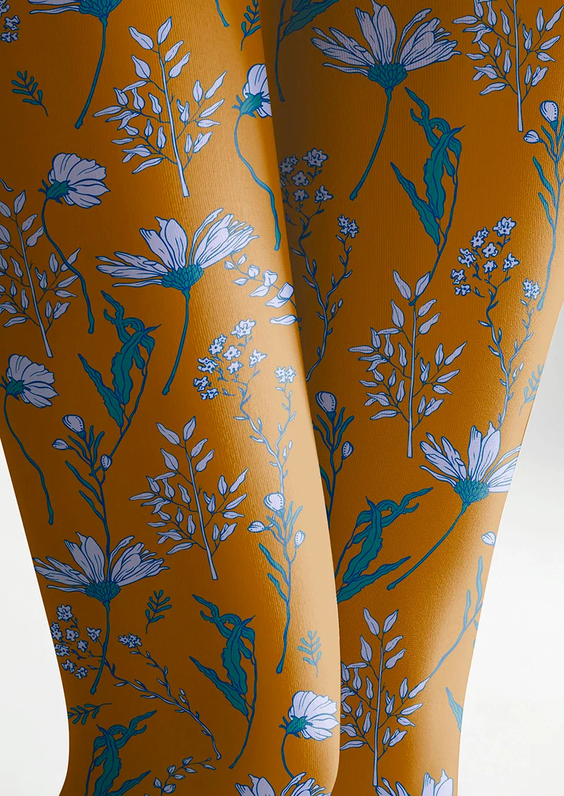Earth yellow Dainty florals Tights Hosiery Pantyhose