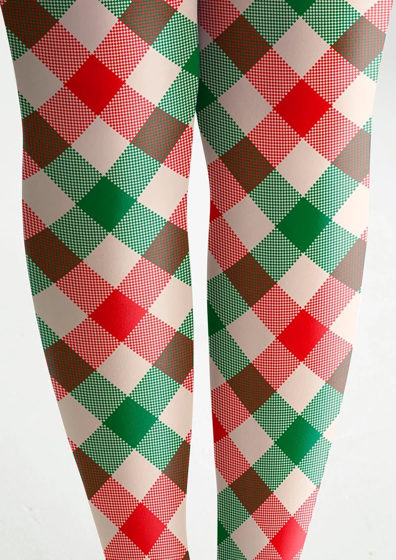 Christmas red-green stripes Checked pattern Tights Hosiery Pantyhose
