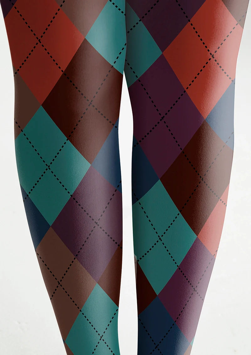 Deep Color Plaid Tights Hosiery Pantyhose