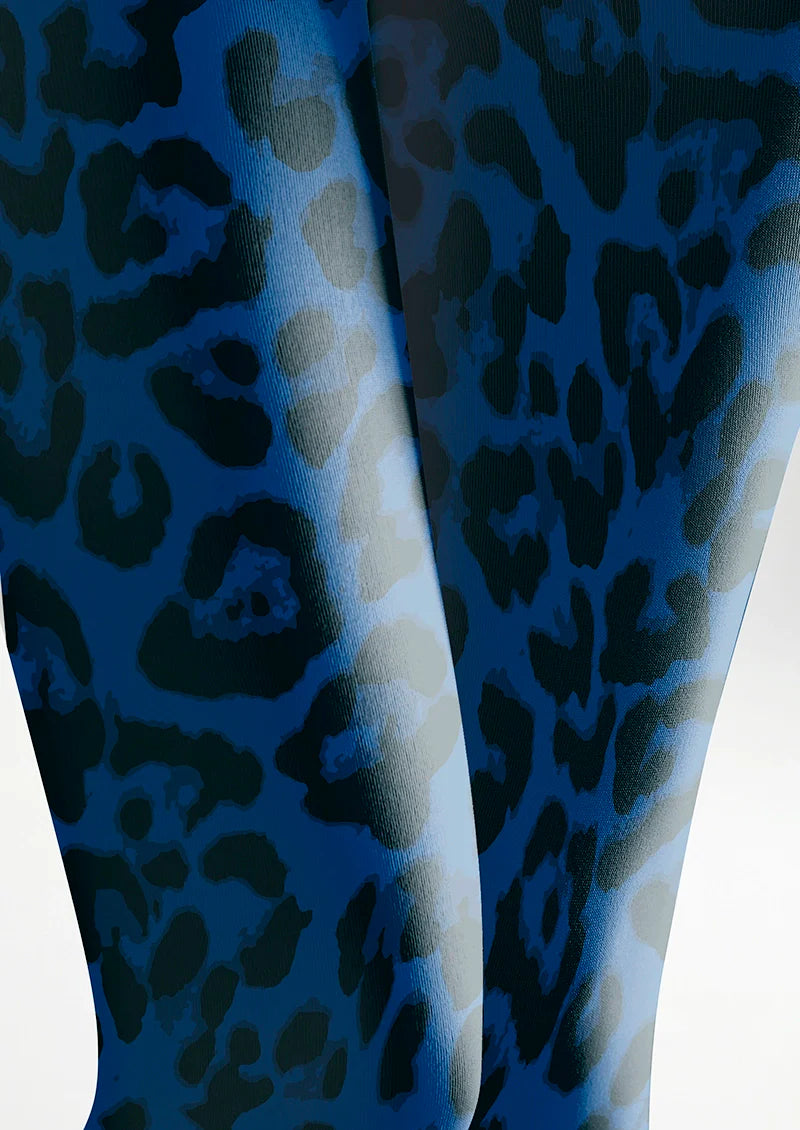 Vibrant Blue Leopard Print Tights Hosiery Pantyhose