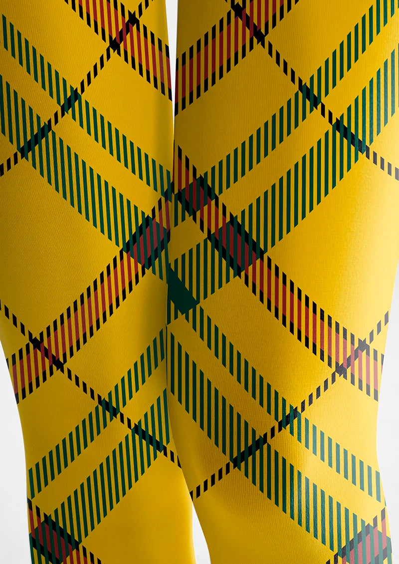 Yellow Striped Check Tights Hosiery Pantyhose