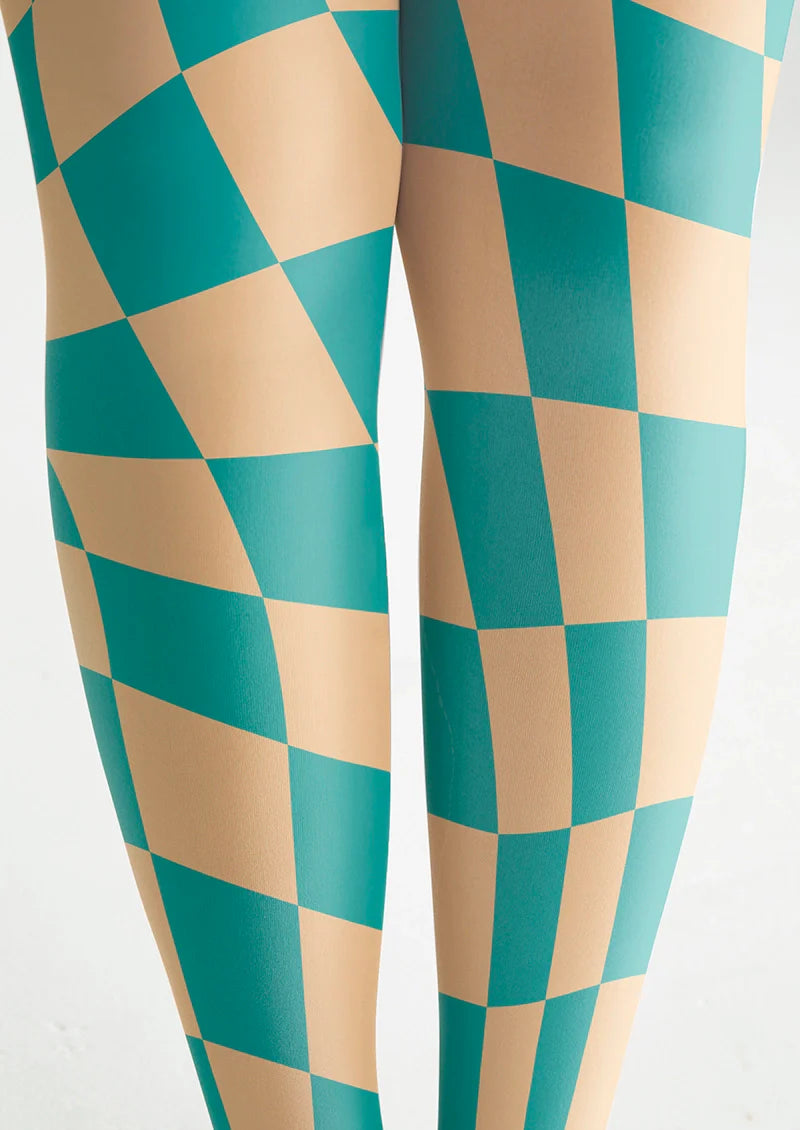 Aqua Green Checked Tights Hosiery Pantyhose