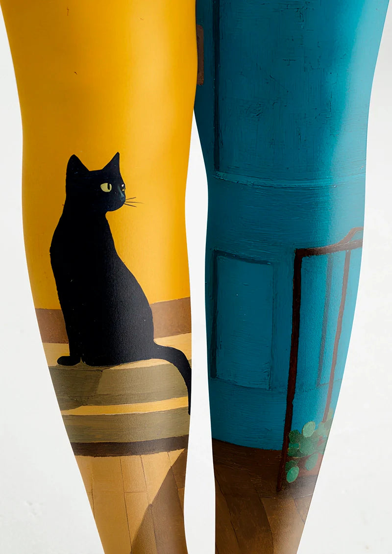Curled Cat in Warm Light Tights Hosiery Pantyhose