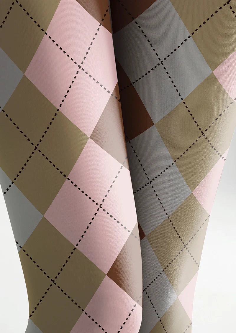 Pinkish Yellow Plaid Tights Hosiery Pantyhose