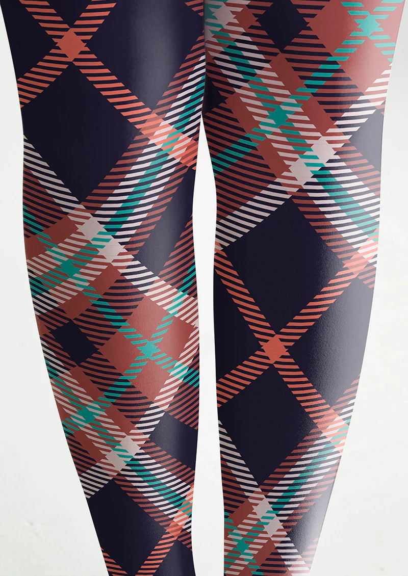 Deep Blue-red Striped Check Tights Hosiery Pantyhose
