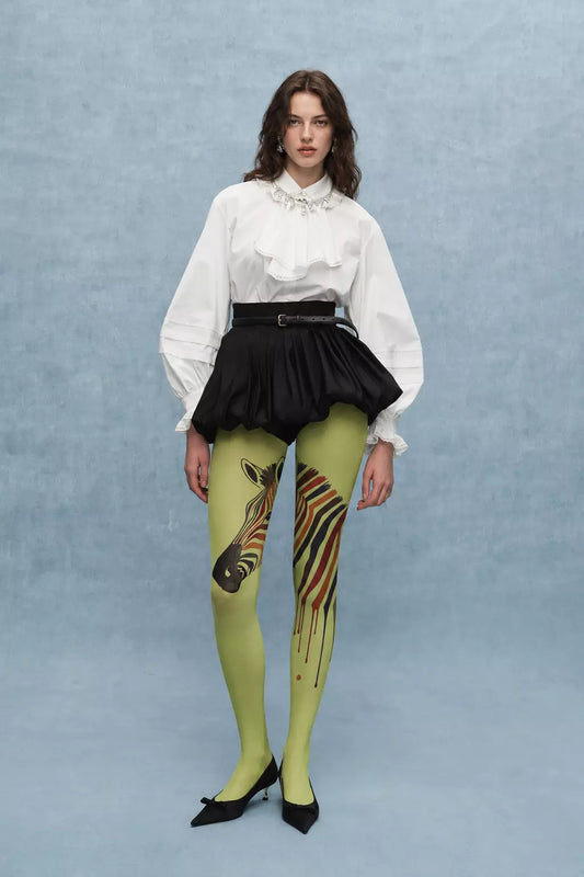 Green Zebra Floral Graphic Animal Print Tights Hosiery Pantyhose