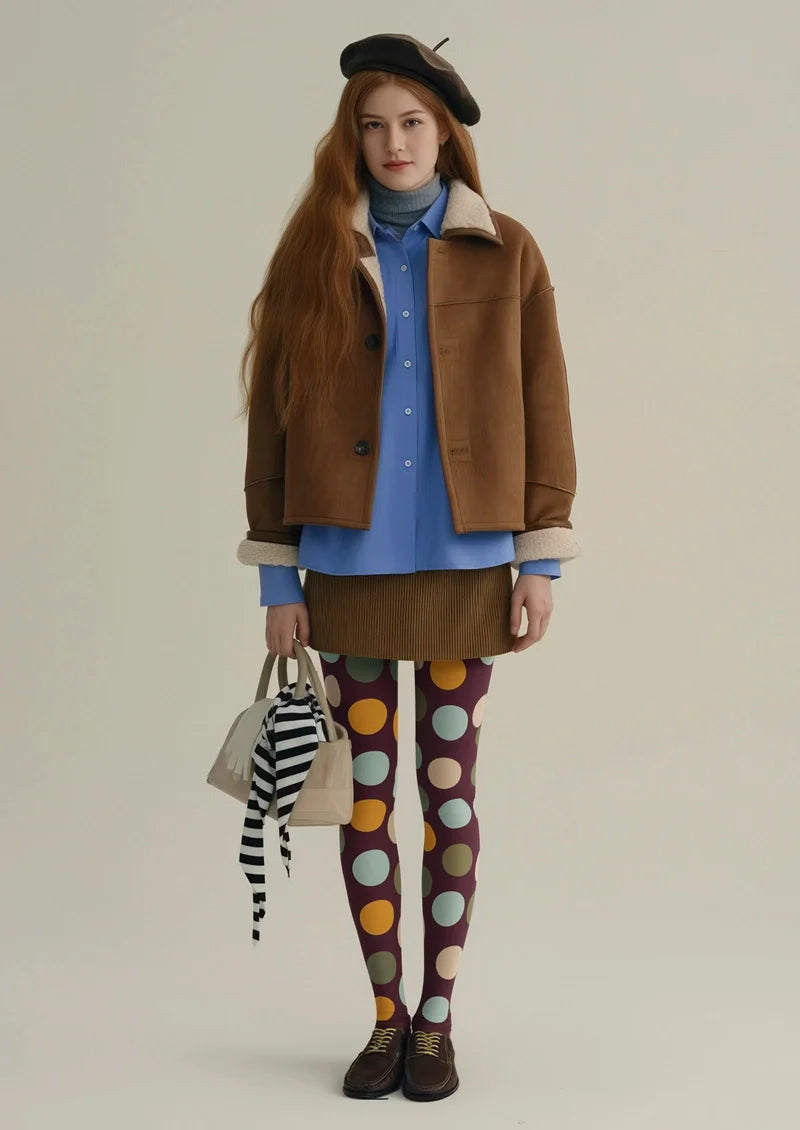 Brown-colorful Polka Dots Memory Tights Hosiery Pantyhose