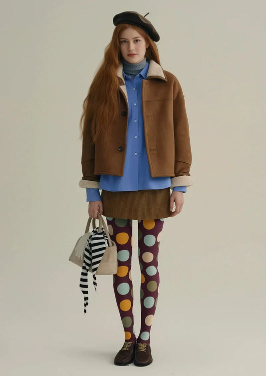 Brown-colorful Polka Dots Memory Tights Hosiery Pantyhose