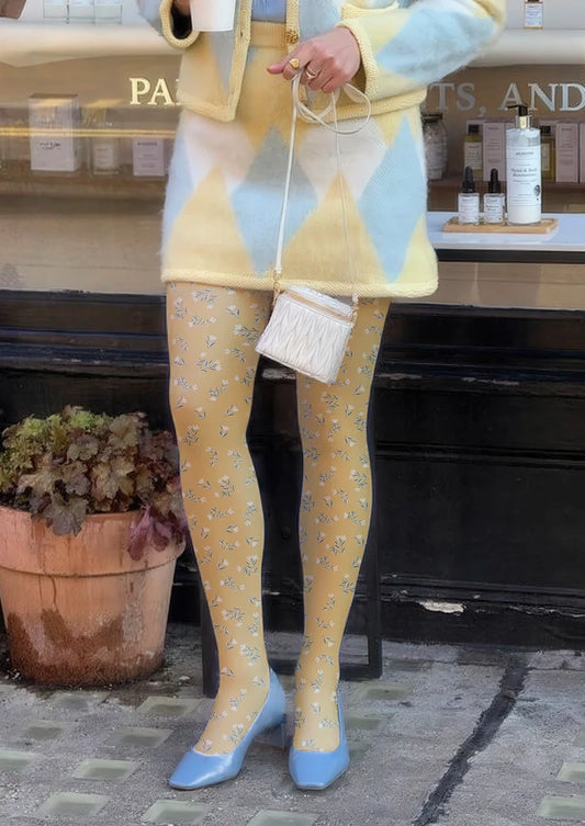 Light yellow Dainty florals Tights Hosiery Pantyhose