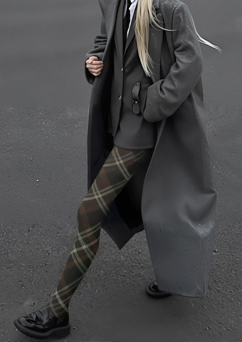 Black-gray Check Tights Hosiery Pantyhose