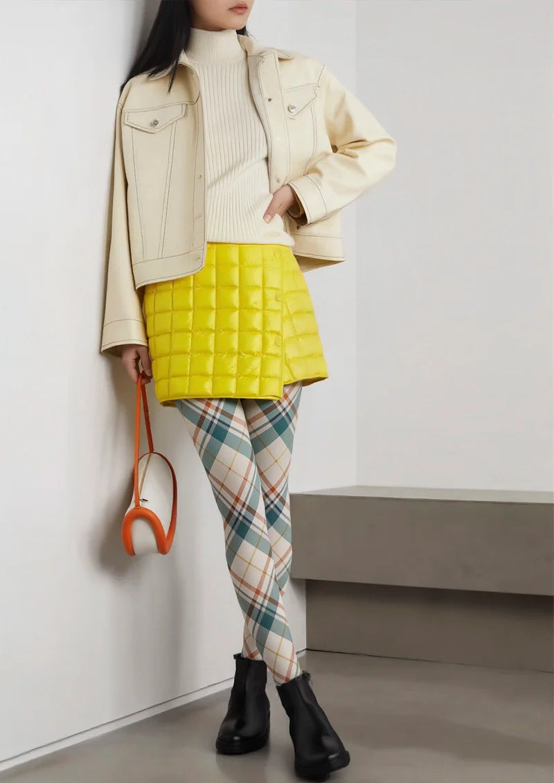 Khaki Stripes Check Tights Hosiery Pantyhose