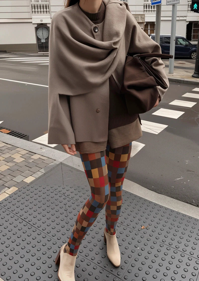 Terra-Cotta  Plaid Tights Hosiery Pantyhose
