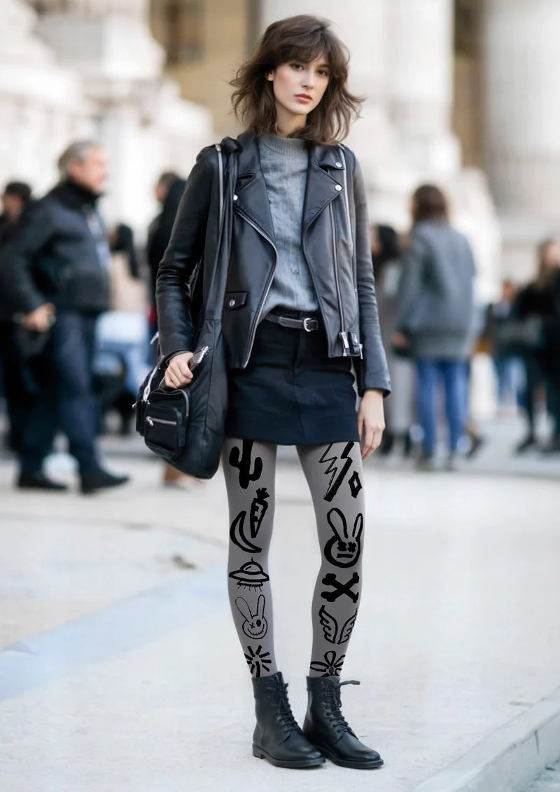 Graffiti Rabbit Tights Hosiery Pantyhose