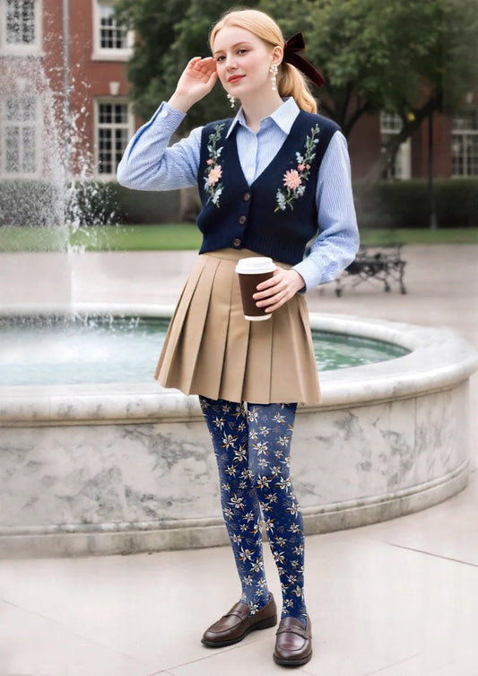 blue Bud Tights Hosiery Pantyhose