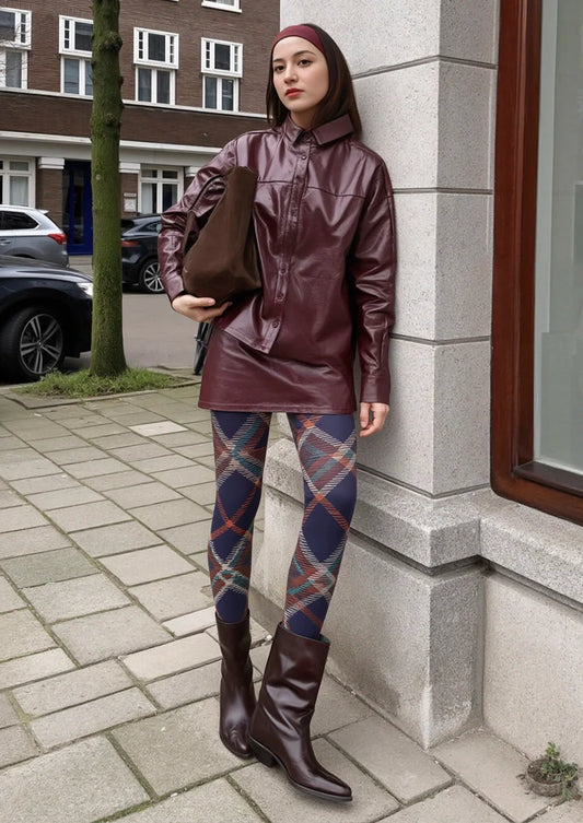Deep Blue-red Striped Check Tights Hosiery Pantyhose