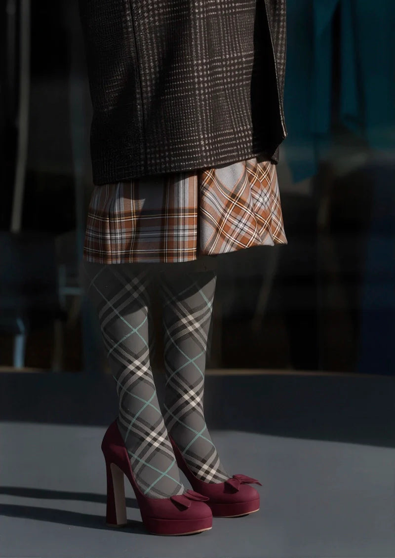 Grayish black Check Tights Hosiery Pantyhose