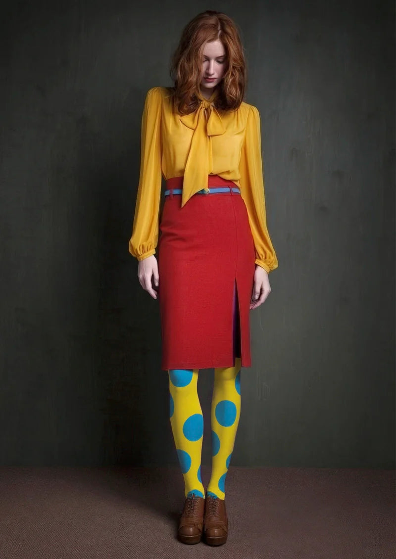 Yellow Blue Polka Dots Tights Tights Hosiery Pantyhose