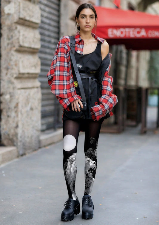 Lion Line engraving Tights Hosiery Pantyhose